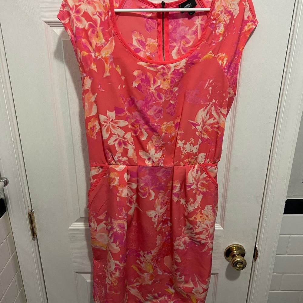 Floral Pink and Orange Dress with Pockets